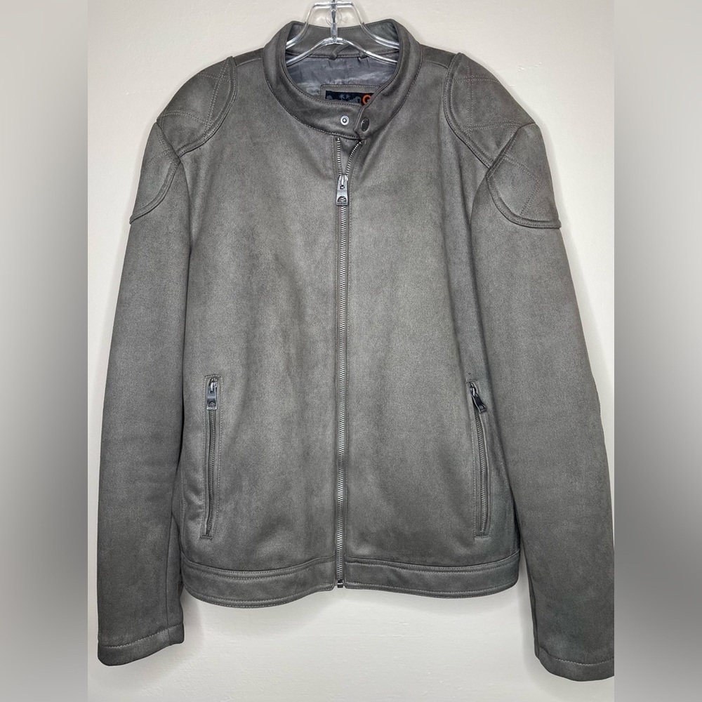Guess Moto Brushed Faux Suede Green Jacket Size Large